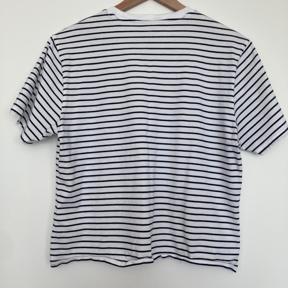 Abercrombie & Fitch Essential Premium Polished Relaxed Tee White Navy Stripe - Picture 2 of 4